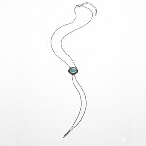 Chan Luu Silver Lariat Necklace with Blue-Grey Stone
